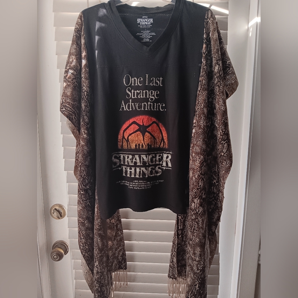 Upcycled Stranger Things Black Graphic Tee / Poncho